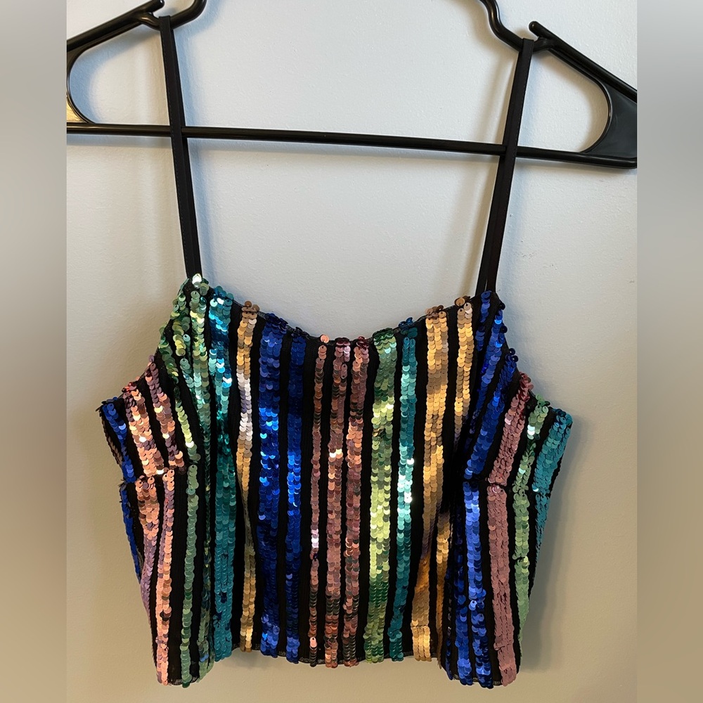 Topshop EUC Women’s Sequin Multicolor Cropped Tank Top Size 2